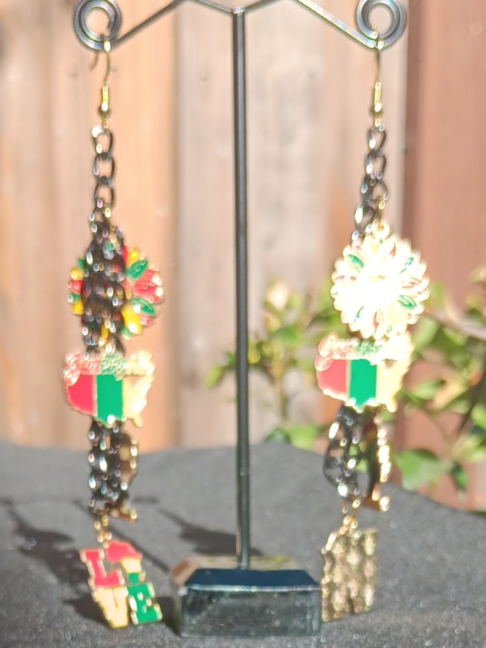 Hand Made Gold-Tone Multicolor Floral Dangle Earrings - Women Jewelry